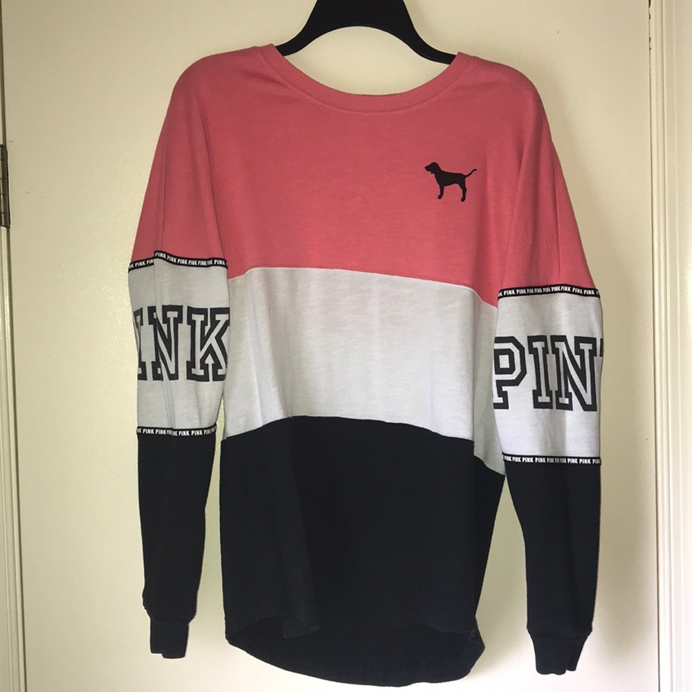 Black, white, pink long sleeve cotton t-shirt
